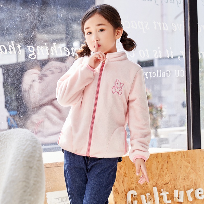 Áo khoác IQ ANGEL chất liệu cotton kiểu cổ đứng lót nhung dày giữ ấm thời trang cho bé