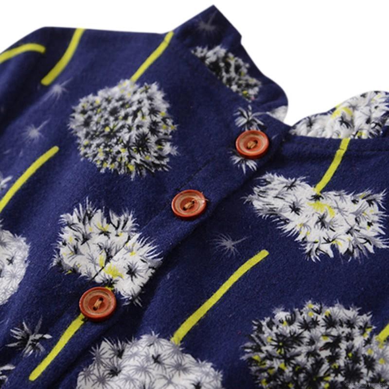 Đầm dài tay cổ lọ họa tiết hoa đáng yêu cho bé gái