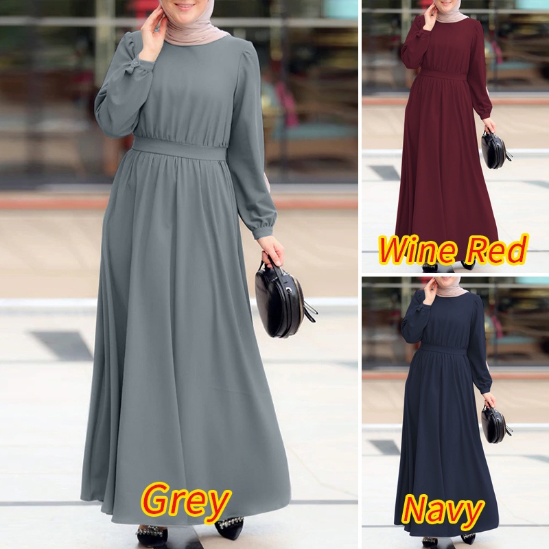 Zanzea Đầm Chữ A Cột Dây Cổ Tròn Màu Trơn Thanh Lịch Đơn Giản Dành Cho Phụ Nữ Hồi Giáo