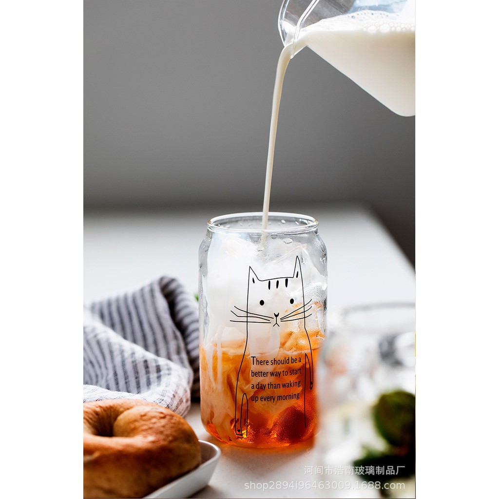 Ly thủy tinh 400ml hình động vật kiểu dáng lon coca cola ngộ nghĩnh