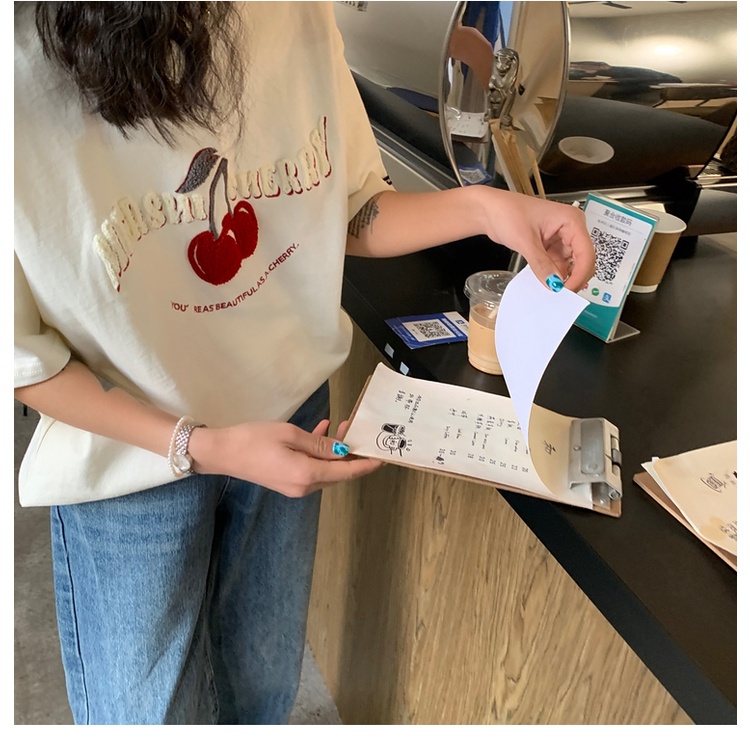 Áo thun SUXI ngắn tay cổ tròn in họa tiết trái cây đơn giản cho nữ