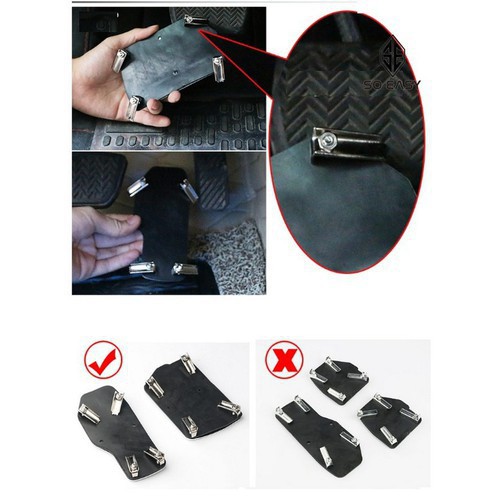 Bộ 3 Miếng kim loại gân cao su ốp chân phanh, thắng, bàn đạp, côn, ga chống trượt cho xe hơi, ô tô số sàn_INS018  gt