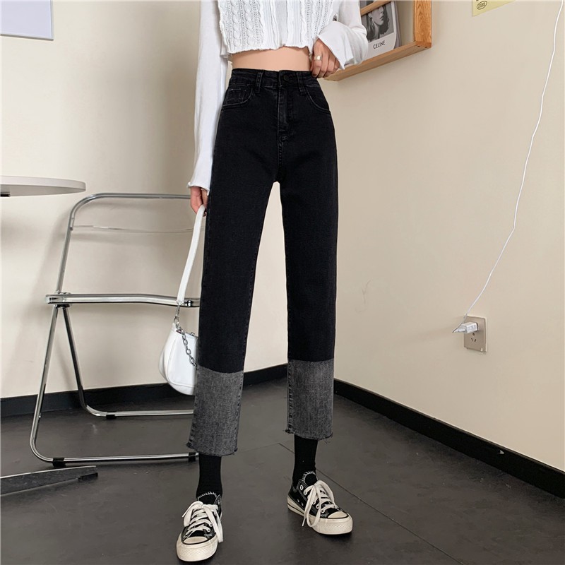 Quần jean phối hai màu dáng dài ulzzang 6676