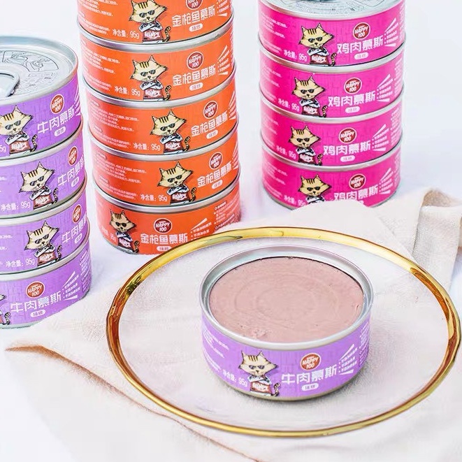 Pate lon cho mèo Happy 100 lon 95gr, thức ăn tăng cân mập mèo lớn mèo con nhỏ Con Mèo Xiêm