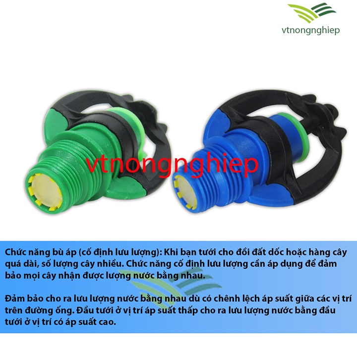 10 Béc tưới bù áp, BB-BA-15, BB-BA-20, lưu lượng 72 và 95, chuyên tưới gốc cây ăn trái, đĩa xoay chống côn trùng