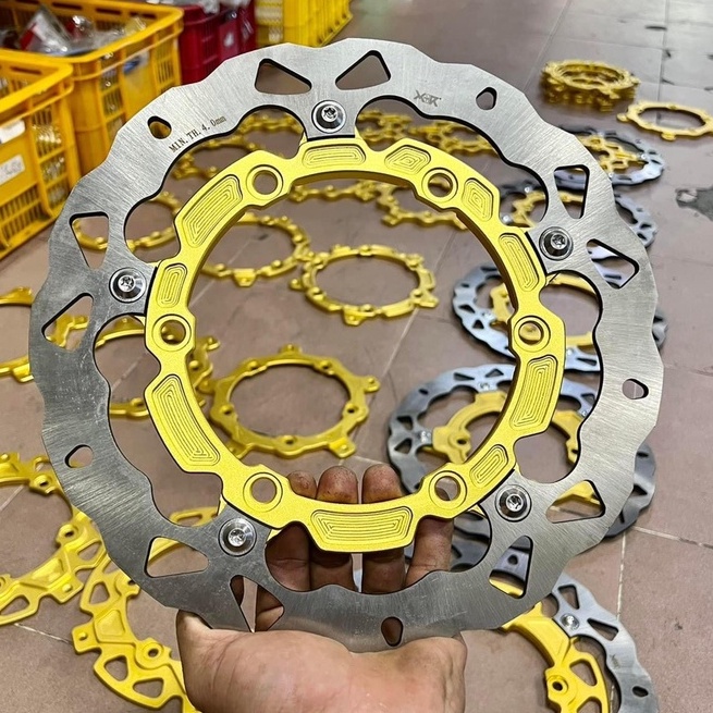 Đĩa Thắng Trước + Kèm Lòng CNC (Màu Vàng) gắn Đĩa ZIN 290mm Raider Satria xuống Mâm ZIN Winner 6 lỗ size 290mm