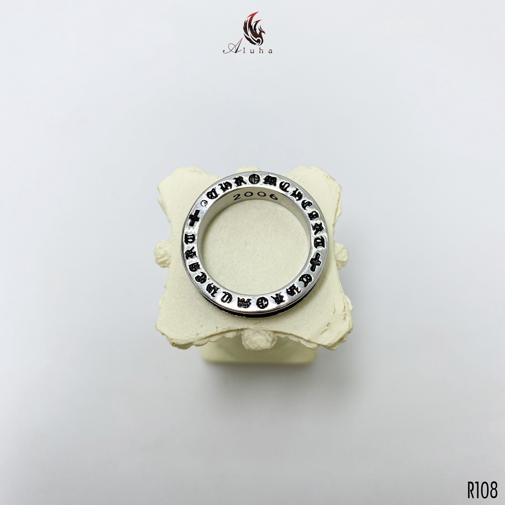 Nhẫn Titan bản mảnh 6mm, Chrome Heart tinh xảo họa tiết retro bản 2006 - R108 - s6 - Aluha