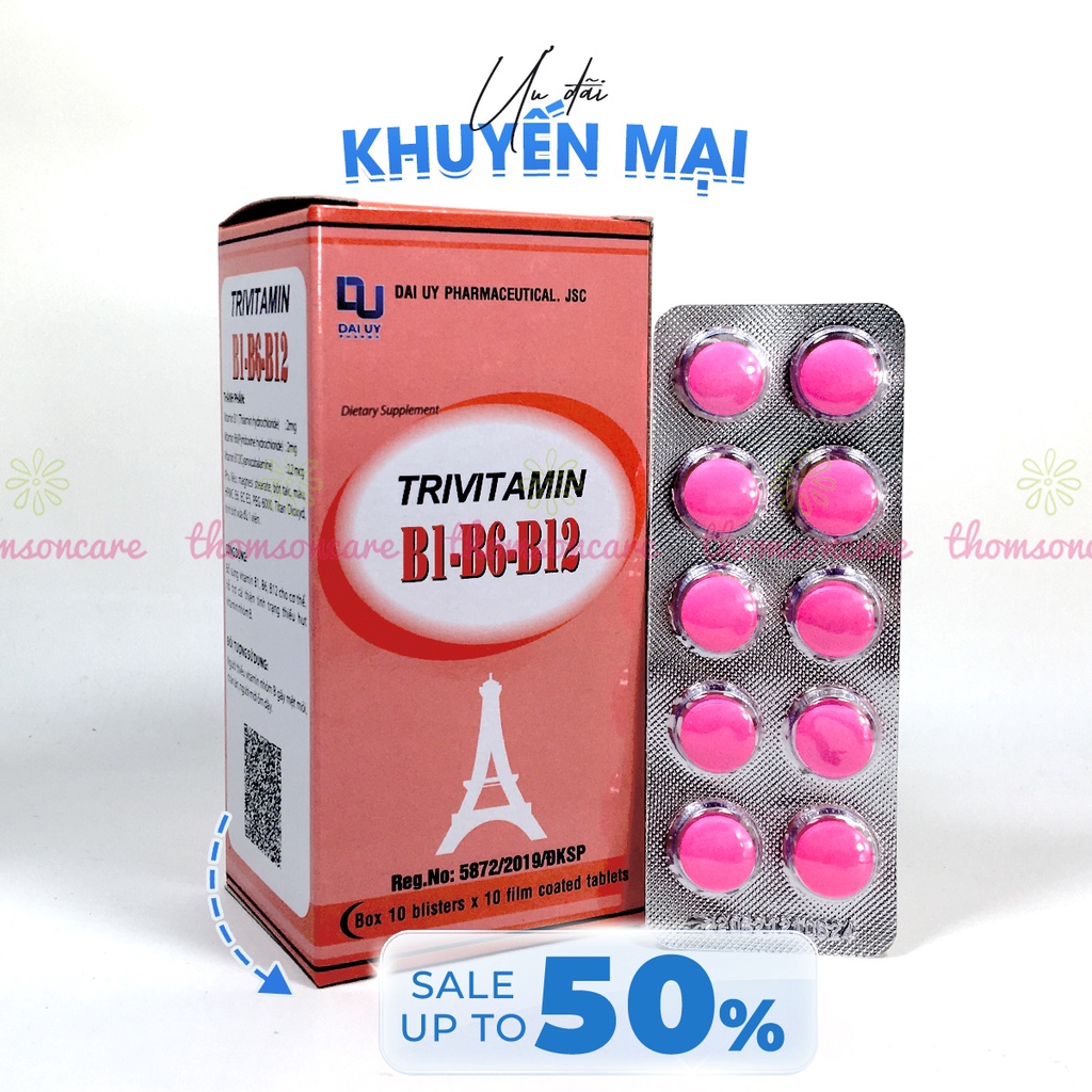 Vitamin 3B Trivitamin Hộp 100 Viên Nén Đ.Y - Bổ Sung Vitamin Nhóm B B1 - B6 - B12 Giúp Tăng Cường Sức Đề Kháng
