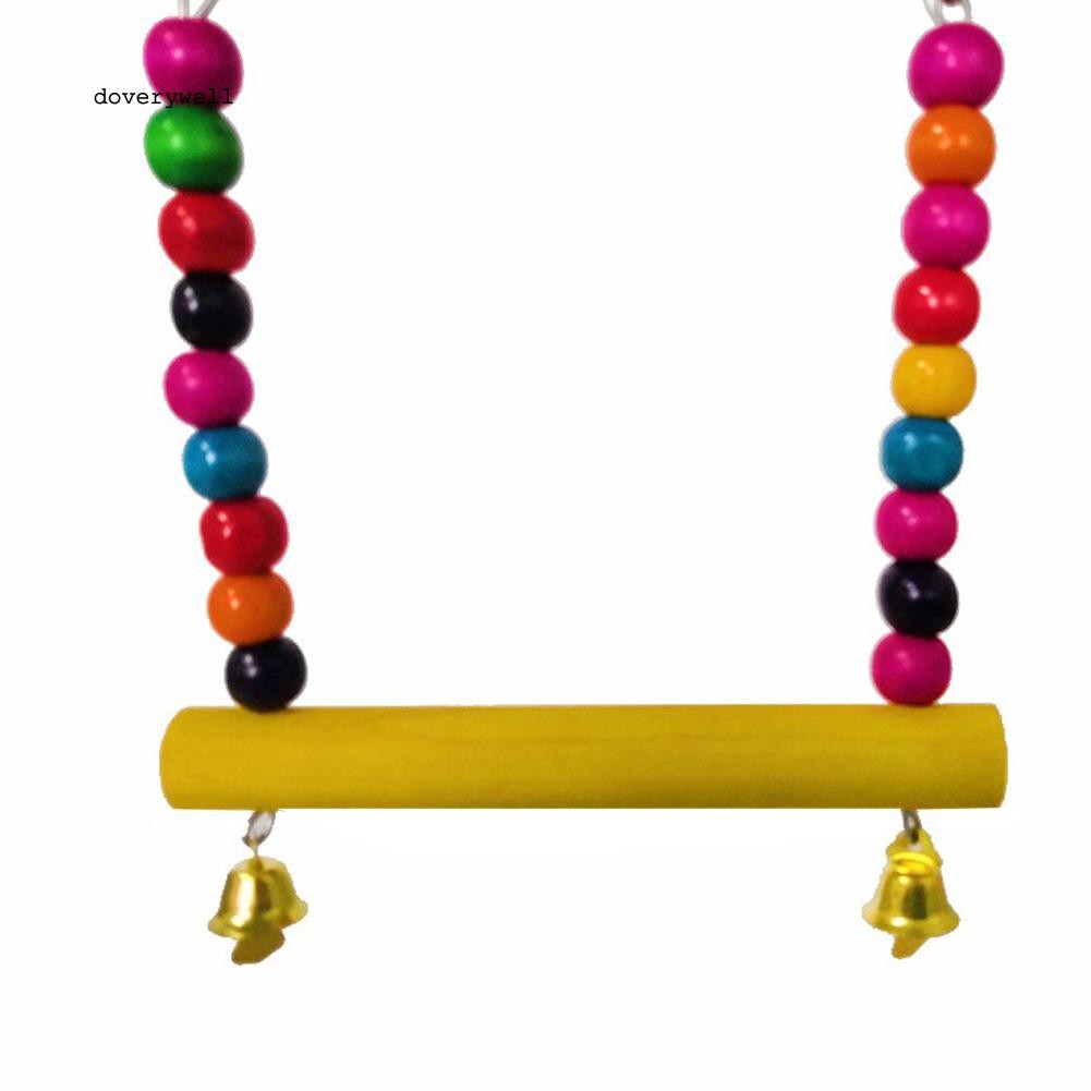 Bộ đồ chơi xích đu gỗ nhiều màu kích thước 15x15x27cm gắn chuông dễ thương dành cho vẹt nuôi