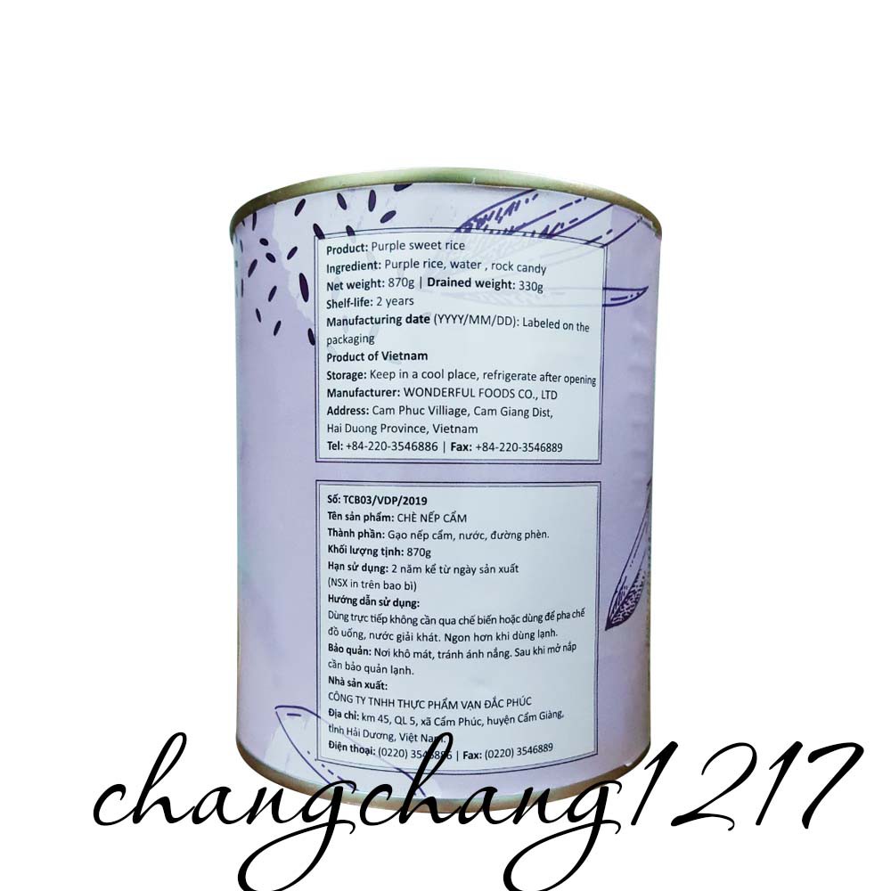 Chè Nếp Cẩm Wonderful Lon 870g