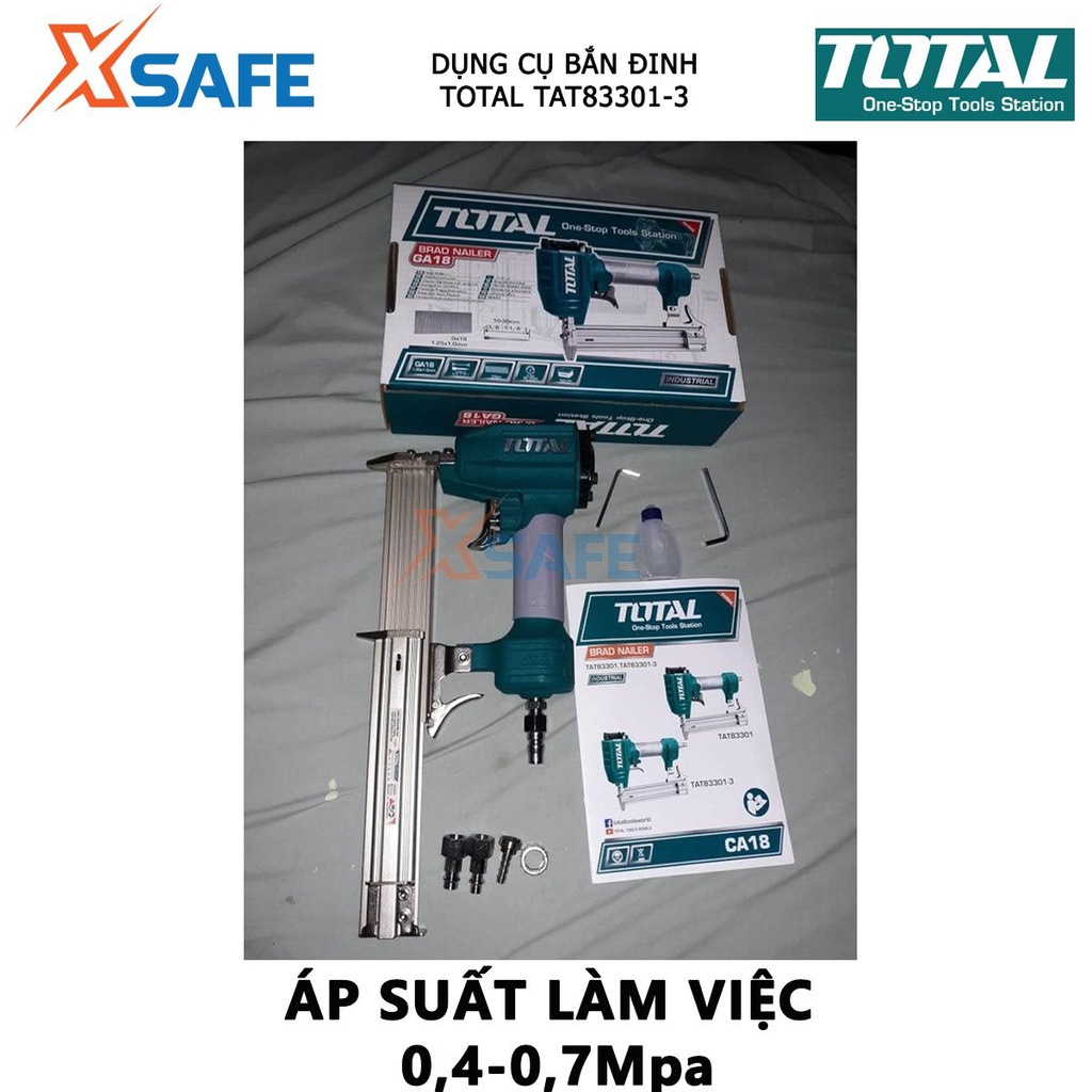 Súng bắn đinh dùng hơi TOTAL TAT83301-3 Máy bắn đinh 10-30mm, mô tơ mạnh mẽ, thiết kế nhỏ gọn, chất liệu cao cấp