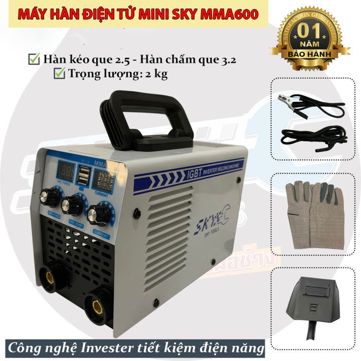 Máy hàn điện tử công nghệ inverter dùng gia đình MMA600, hàn kéo que 2,5, tiết kiệm điện năng.