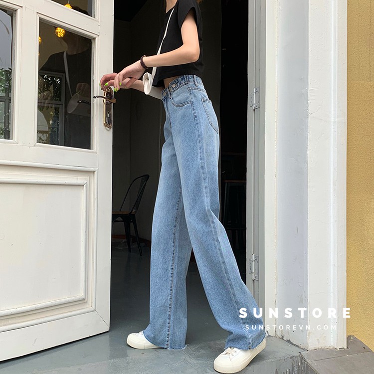 Quần jeans suông dài ống rộng phong cách hàn quốc ulzzang
