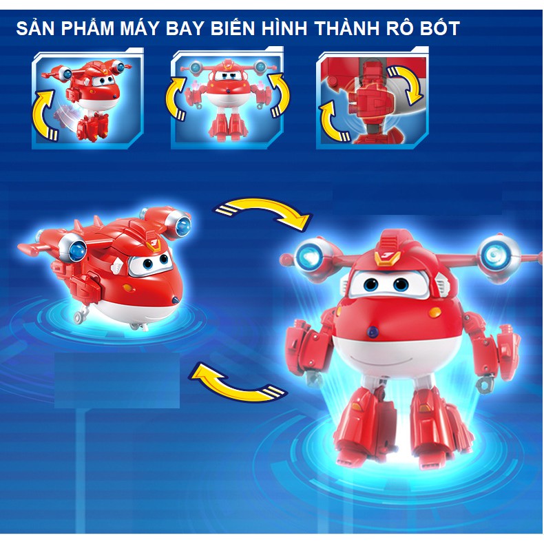 Đồ chơi super wings Jett siêu cấp robot biên hình cỡ có đèn và âm thanh đồ chơi đội bay siêu đẳng cho trẻ em