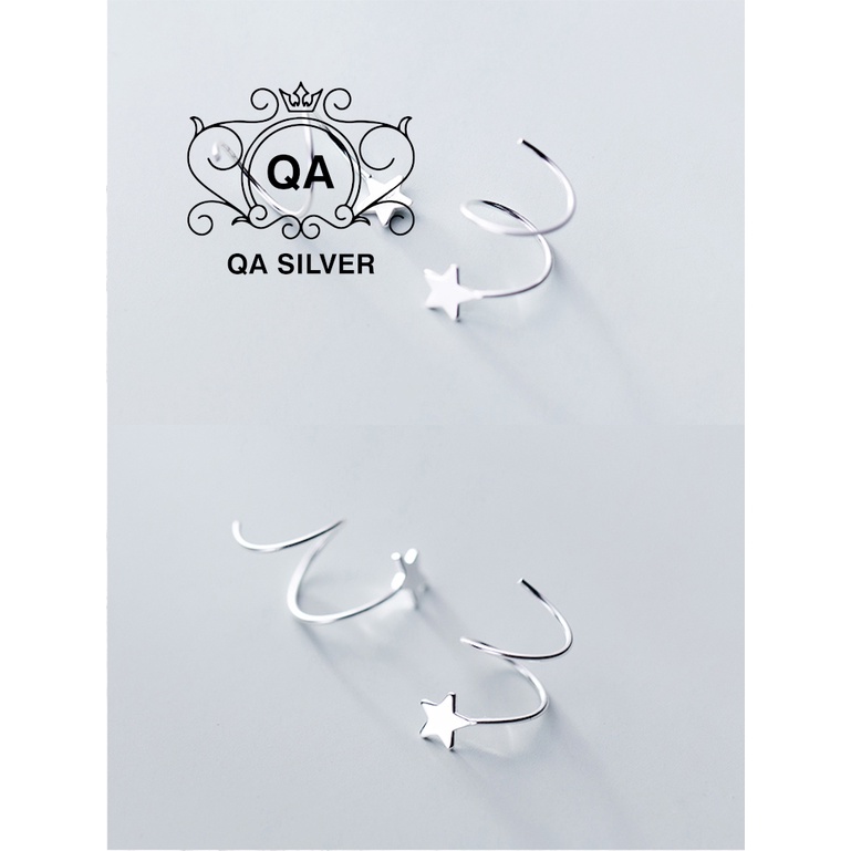 Khuyên tai bạc xoắn ngôi sao bông tai cuộn bac S925 STAR Silver Earrings QA SILVER EA190904