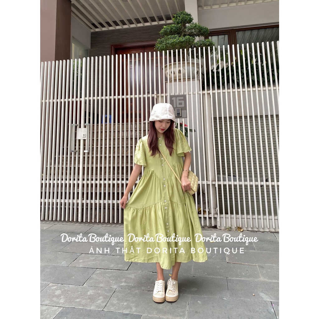 Váy babydoll vải tơ mềm 2 lớp cộc tay xoè dài kèm váy 2 dây lụa Dorita Boutique