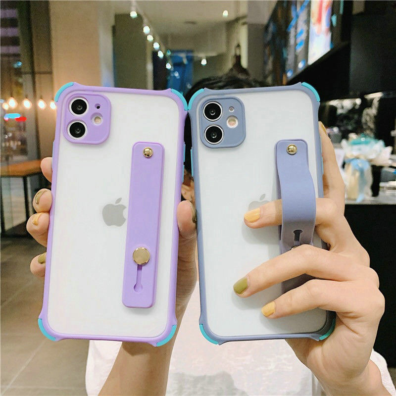 iPhone X Xr Xs 11 12 Mini Pro Max 5s SE 2020 6 6s 7 8 Plus Dây đeo tay màu Ốp lưng chống rơi điện thoại di động Màu tím Màu xám