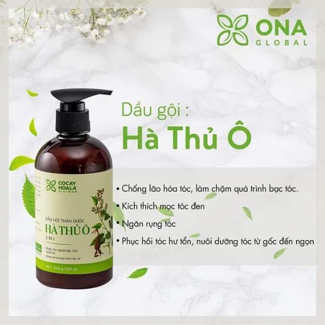 Dầu gội hà thủ ô_ngăn ngừa bạc toc_cỏ cây hoa lá_ona globol_ shop mẹ Kem