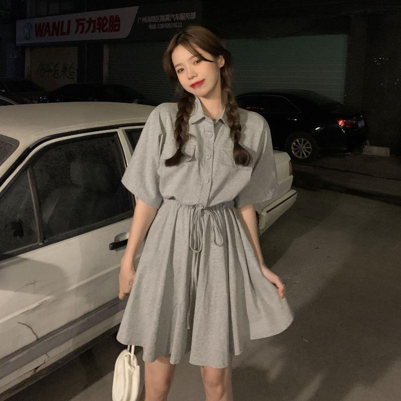 Đầm Chữ A Cổ Polo Phối Dây Rút Thời Trang Mùa Hè Dành Cho Nữ Có Size Lớn