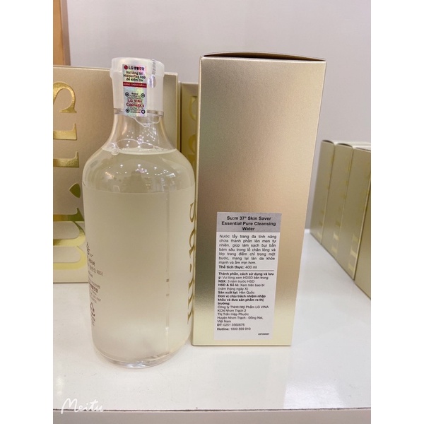 Nước tẩy trang sum:37 400ml date 2024 tăng kèm bông tây trang. Nước tẩy trang đa năng