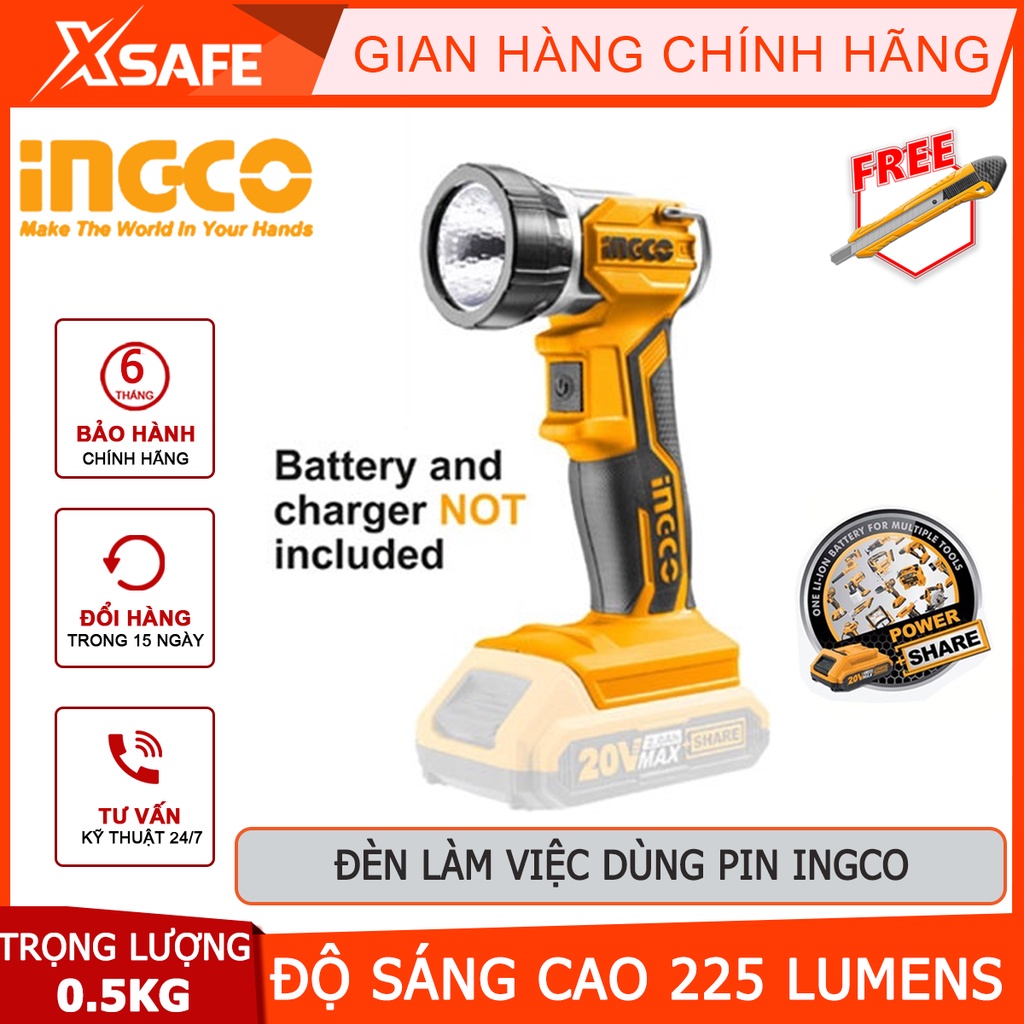 Đèn làm việc dùng pin INGCO CWLI2001 Đèn pin 20V công suất tản nhiệt 3.2W, không bao gồm pin sạc - [XSAFE]