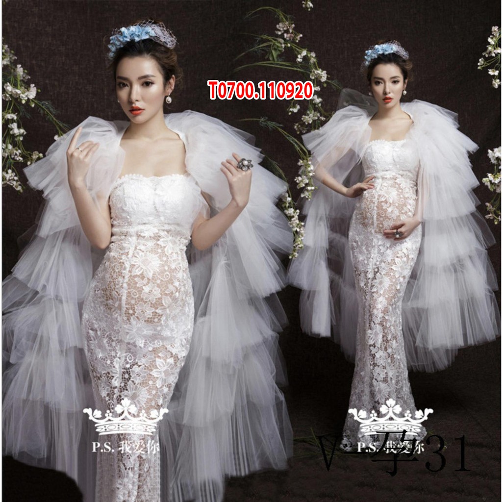 Váy chụp bầu kèm voan choàng cực chất