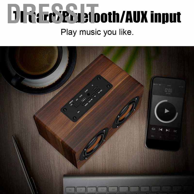 Loa Bluetooth Vỏ Gỗ Kiêm Đồng Hồ Báo Thức Phong Cách Retro