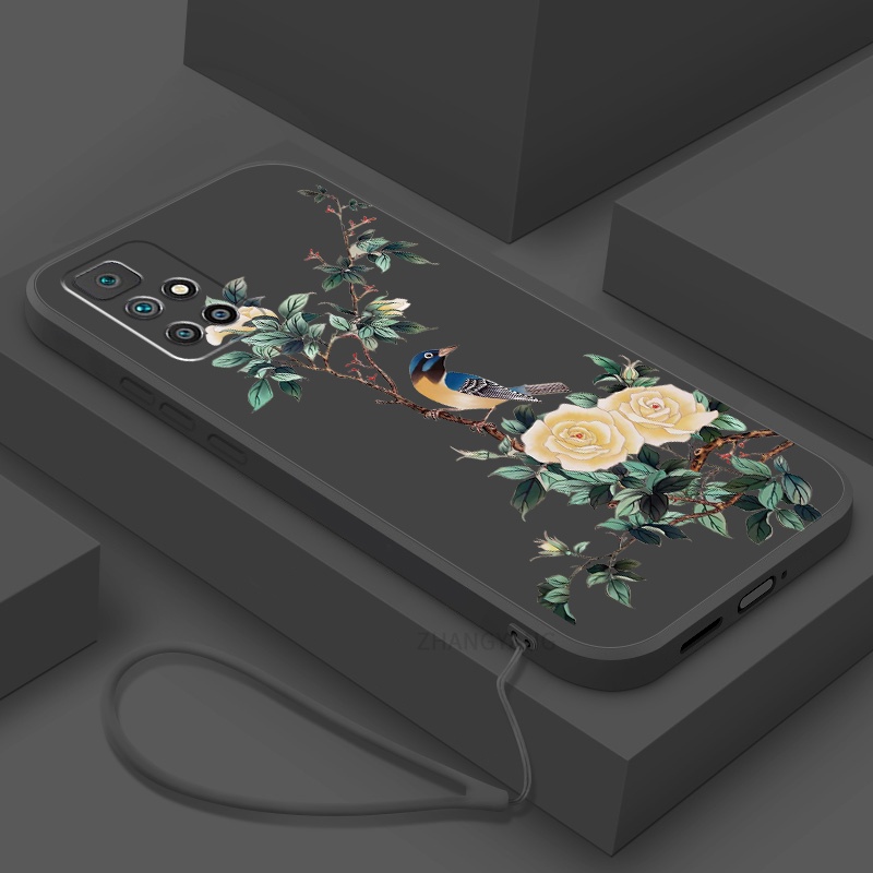 Ốp Điện Thoại TPU Mềm Họa Tiết Hoa Và Chim Có Dây Đeo Cho Redmi 10 Redmi 10 prime