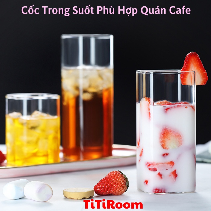 Ly thủy tinh vuông chịu nhiệt 400ml Cốc thủy tinh uống sinh tố sang chảnh cao cấp phong cách Vintage dễ thương