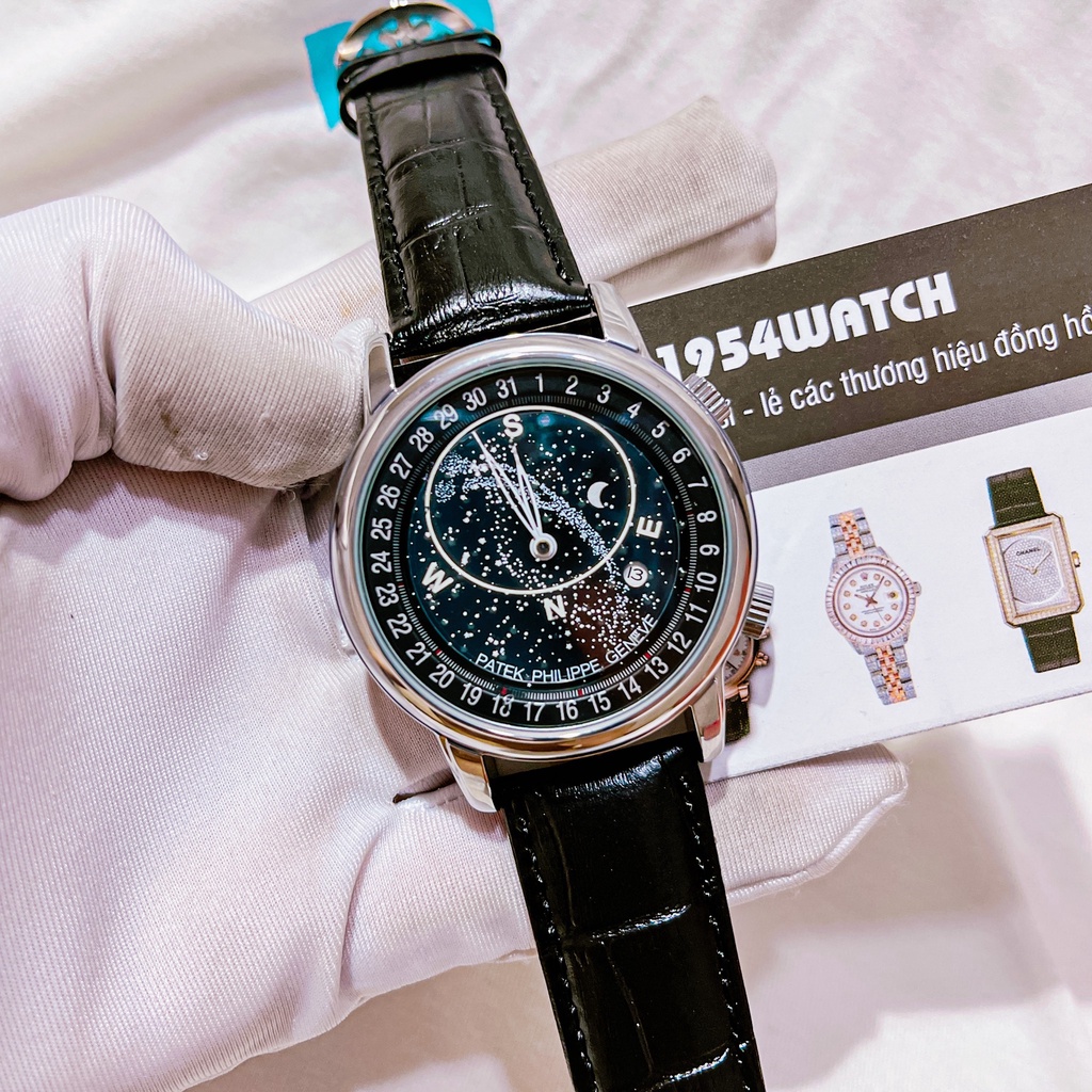 Đồng Hồ Nam Patek Philippee Geneve - Size 44mm, Máy Chạy Cơ, Dây Da, Kính Sapphire Chống Xước, Hai Kim,Bảo Hành 12 Tháng