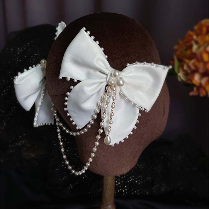 Kẹp Tóc Hình Nơ Đính Ngọc Trai Giả Màu Trắng Thời Trang Cho Cô Dâu