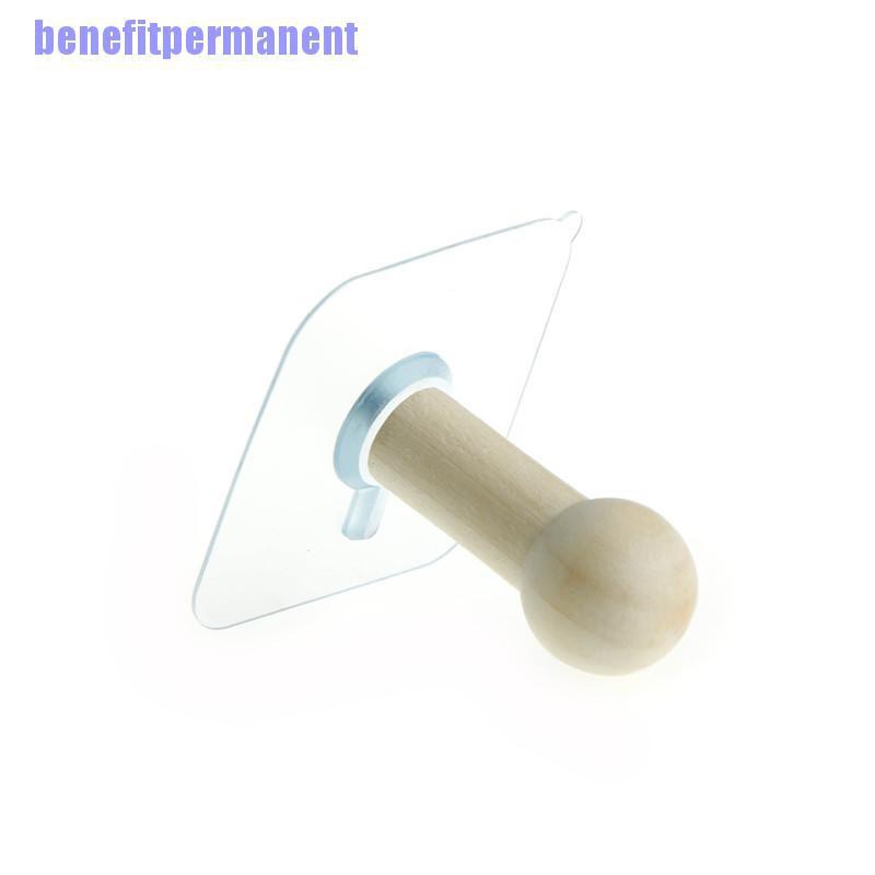 Benefitpermanent✹★ Móc Gỗ Treo Khăn Gắn Tường Tự Dính Không Cần Khoan