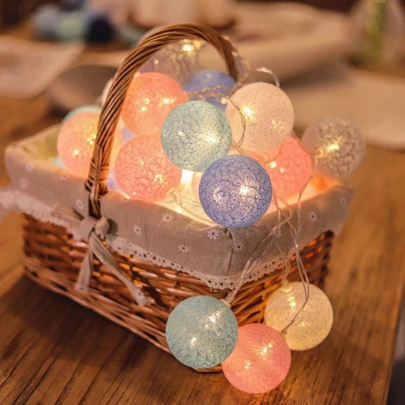 Dây đèn LED 20 bóng hình quả cầu cotton chống nước trang trí trong nhà dài 2.2m