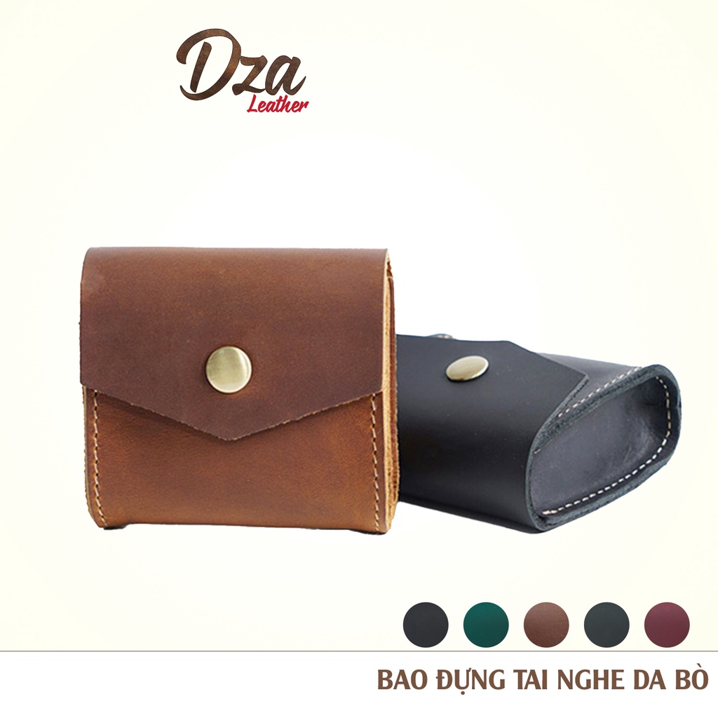 Bao đựng tai nghe da bò Dza leather phong cách vintage nhiều màu lựa chọn