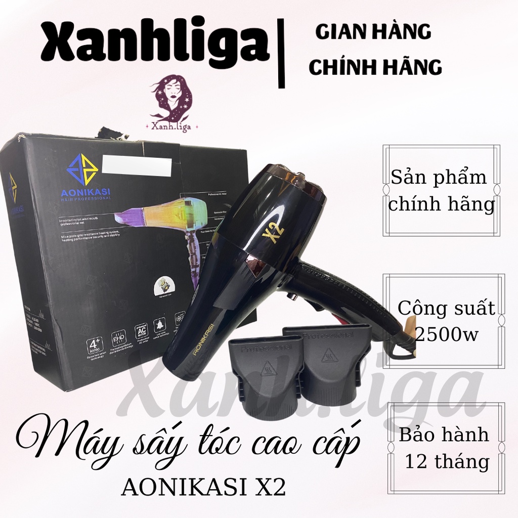 Máy sấy tóc chính hãng cao cấp công suất lớn, hai 2 chiều nóng lạnh chuẩn salon tóc AONIKASI X2 Xanh.liga