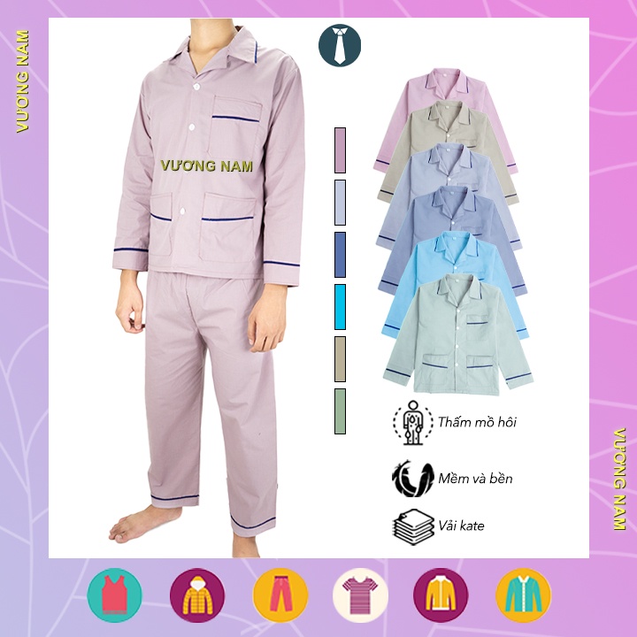 Đồ bộ pijama nam mặc nhà trung niên ông già trung tuổi cao cấp vải kate trơn sọc VN25G