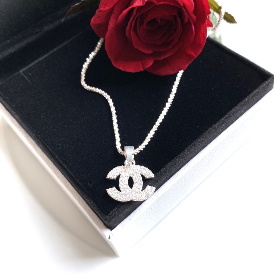 Dây chuyền bạc Ý cao cấp mặt chữ C nạm đá - Trang sức bạc Evasilver