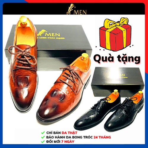 Giày tây da bò thật cao cấp vân cá sấu nổi buộc dây đẹp nam tính giày công sở cho nam giới KMEN K01