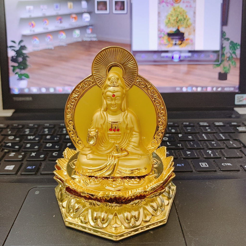 Tượng Phật Bà Quan Thế Âm Bồ Tát 2 Mặt, Đế Hoa Sen Cao Cấp Trang Trí Phòng Khách, Xe Hơi