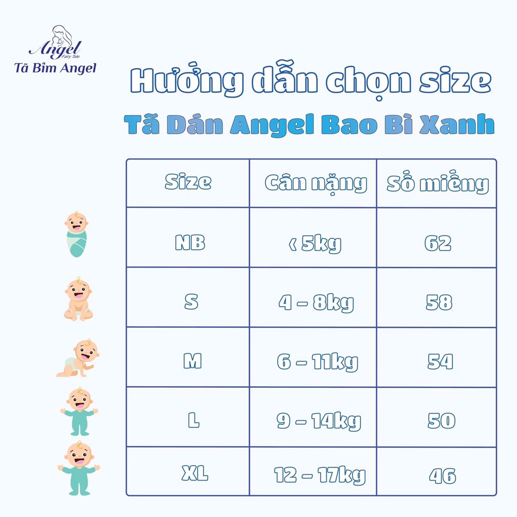 Tã Dán TBADXAS58 Bỉm Dán Sơ Sinh ANGEL S58 Siêu Thấm Hút Mềm Mịn Như Bông Chống Tràn Không Mùi Size S58 (4-8kg)