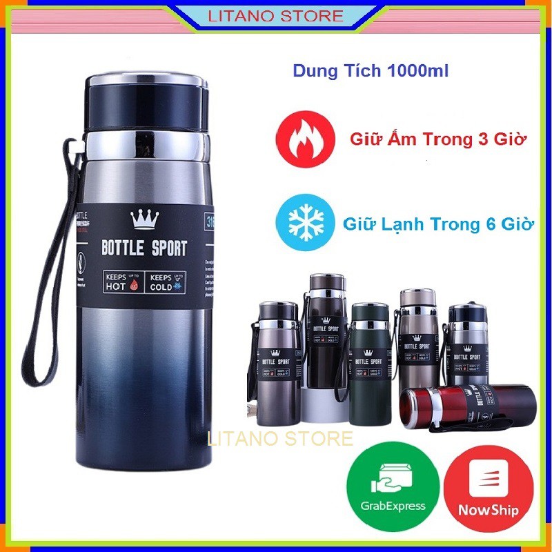 Bình Nước Giữ Nhiệt Cute Cao Cấp BOTTLE SPORT 800ml Và 1000ml Ruột Inox 304 Vỏ Thép Không Gỉ An Toàn Giữ Nhiệt Tốt