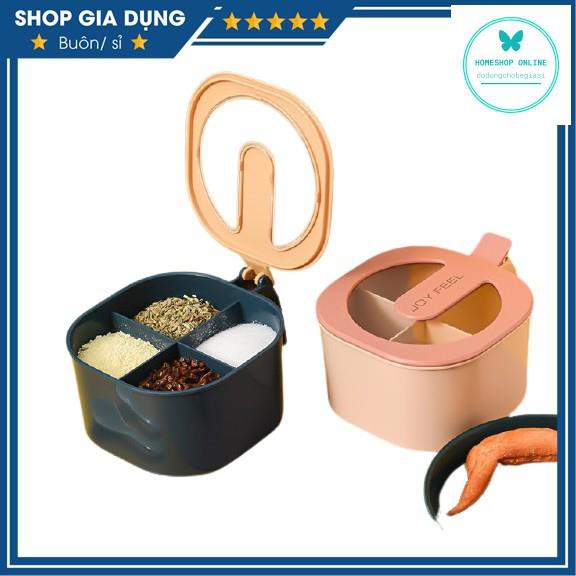 Hộp, Hũ Đựng Gia Vị 4 Ngăn Có Nắp Đậy Vệ Sinh Hàng Cao Cấp Siêu Bền