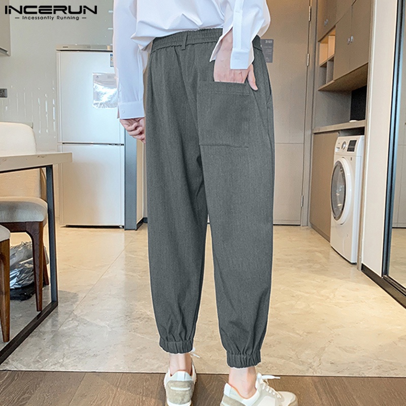 Quần dài ống rộng INCERUN màu trơn thoải mái phong cách thời trang cho nam