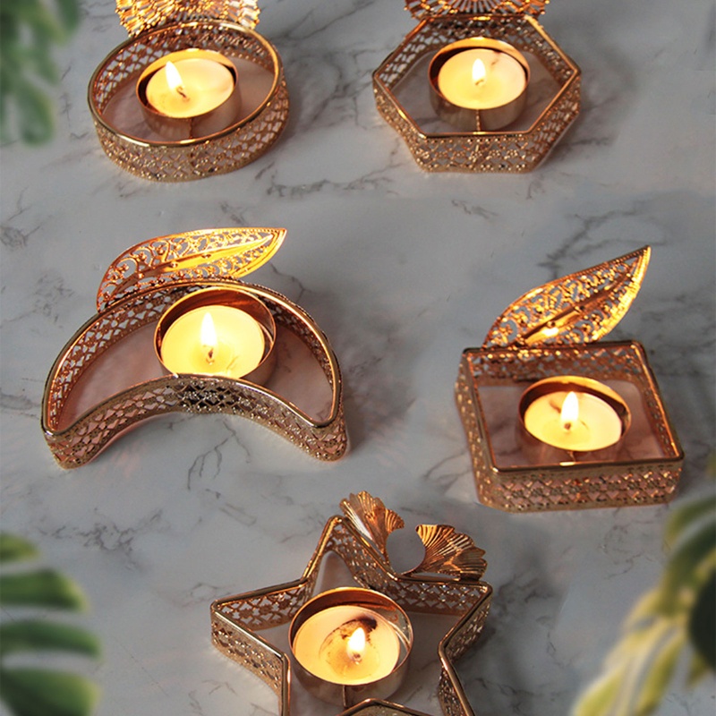 Giá Đỡ Nến Bằng Sắt Khắc Hình Ngôi Sao Mặt Trăng Kiểu Ả Rập Độc Đáo Trang Trí Bàn Ăn
