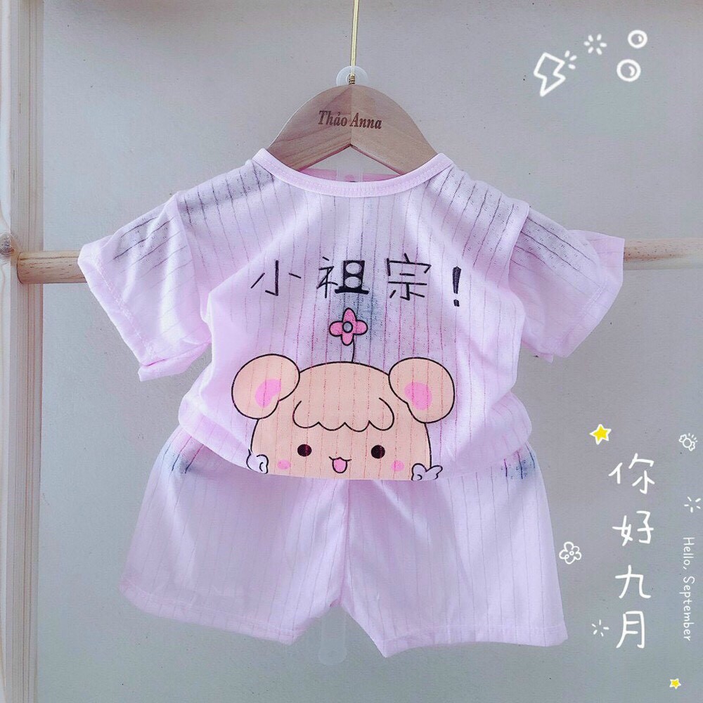 Đồ bộ cộc tay cho bé trai bé gái chất cotton giấy màu size từ sơ sinh đến 16kg