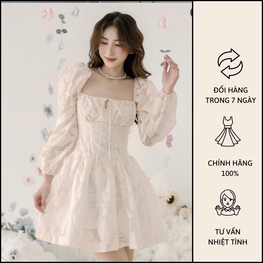 Đầm Hoa Xòe Cổ Vuông Tay Phồng - D0495 copines