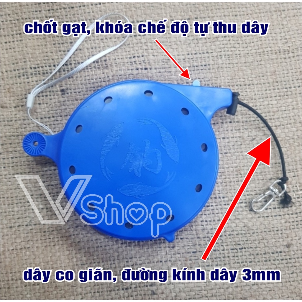 Hộp dây bảo hiểm, dây neo cần câu cá. Dây dài 40 mét, co giãn, đàn hồi, kèm bát gắn thùng