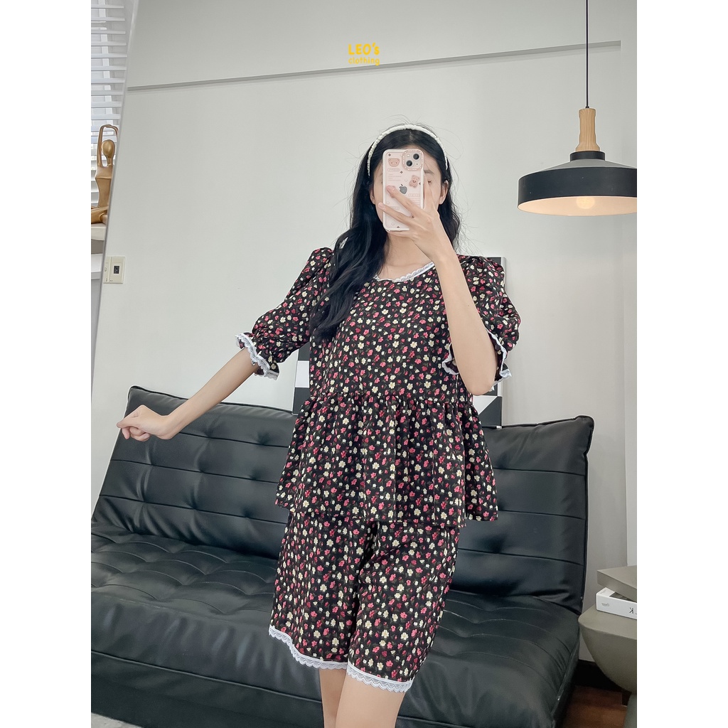 Bộ Đồ Ngủ Pijama Babydoll Ren Hoa LEO's clothing DB02