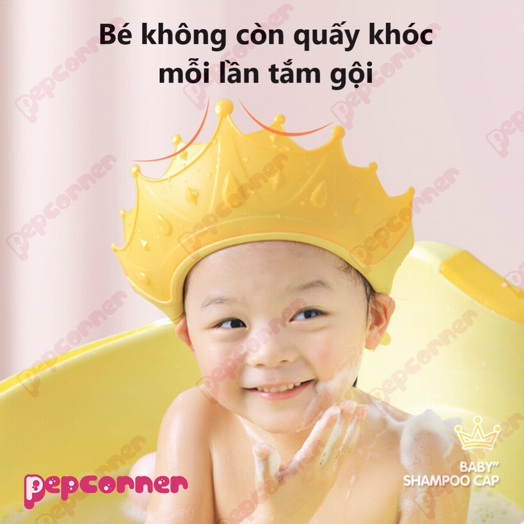 Mũ gội đầu chắn nước bảo vệ tai và mắt hình vương miện, nón tắm có thể điều chỉnh vòng đầu, chất liệu  PP + TPE cao cấp