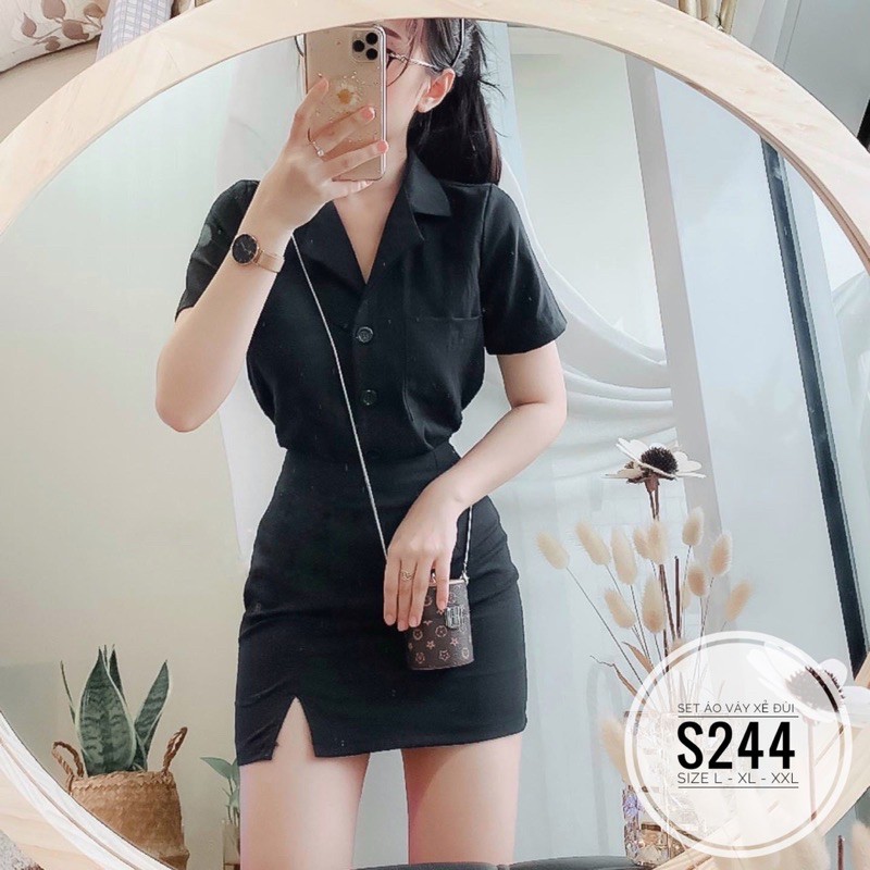 Váy Bigsize 60-100 Kg Set áo váy xẻ đùi S244 A | BigBuy360 - bigbuy360.vn